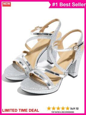 Faux Leather Platform Heeled Sandals with Ankle Strap Open Toe